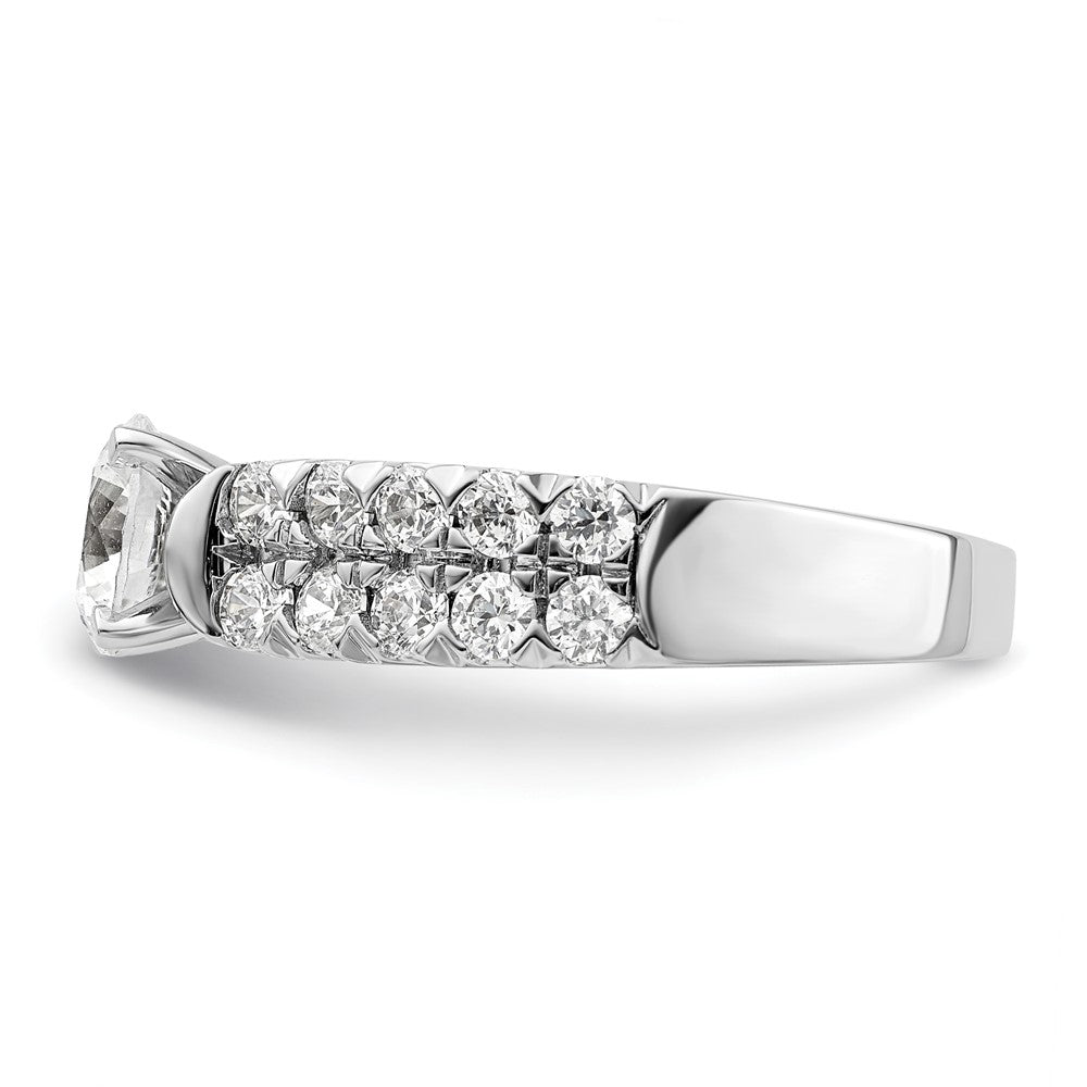 14k White Gold 1 1/10 carat Lab Grown Diamond VS/SI+ G+ 1 carat Center Round Semi Mount Shared Prong Engagement Ring