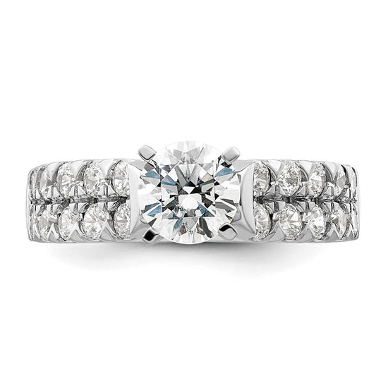14k White Gold 1 1/10 carat Lab Grown Diamond VS/SI+ G+ 1 carat Center Round Semi Mount Shared Prong Engagement Ring