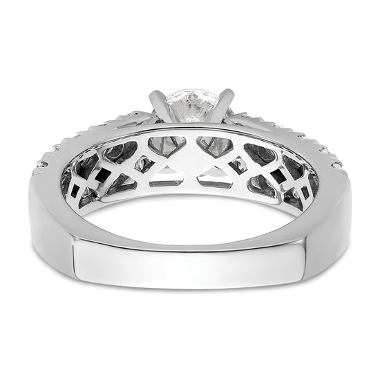 14k White Gold 1 1/10 carat Lab Grown Diamond VS/SI+ G+ 1 carat Center Round Semi Mount Shared Prong Engagement Ring