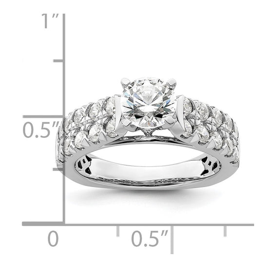 14k White Gold 1 1/10 carat Lab Grown Diamond VS/SI+ G+ 1 carat Center Round Semi Mount Shared Prong Engagement Ring