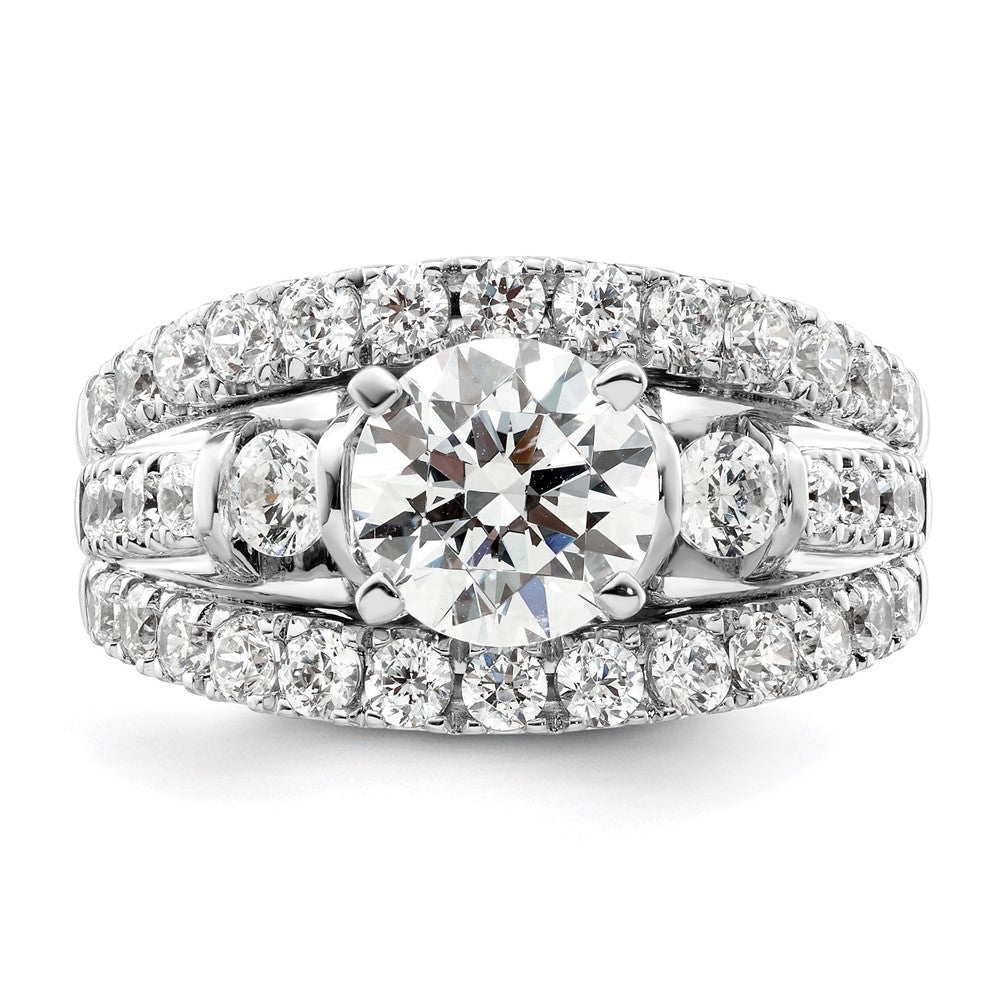 14k White Gold 1 3/8 carat Lab Grown Diamond VS/SI+ G+ 1 1/2 carat Center Round Semi Mount Shared Prong Engagement Ring