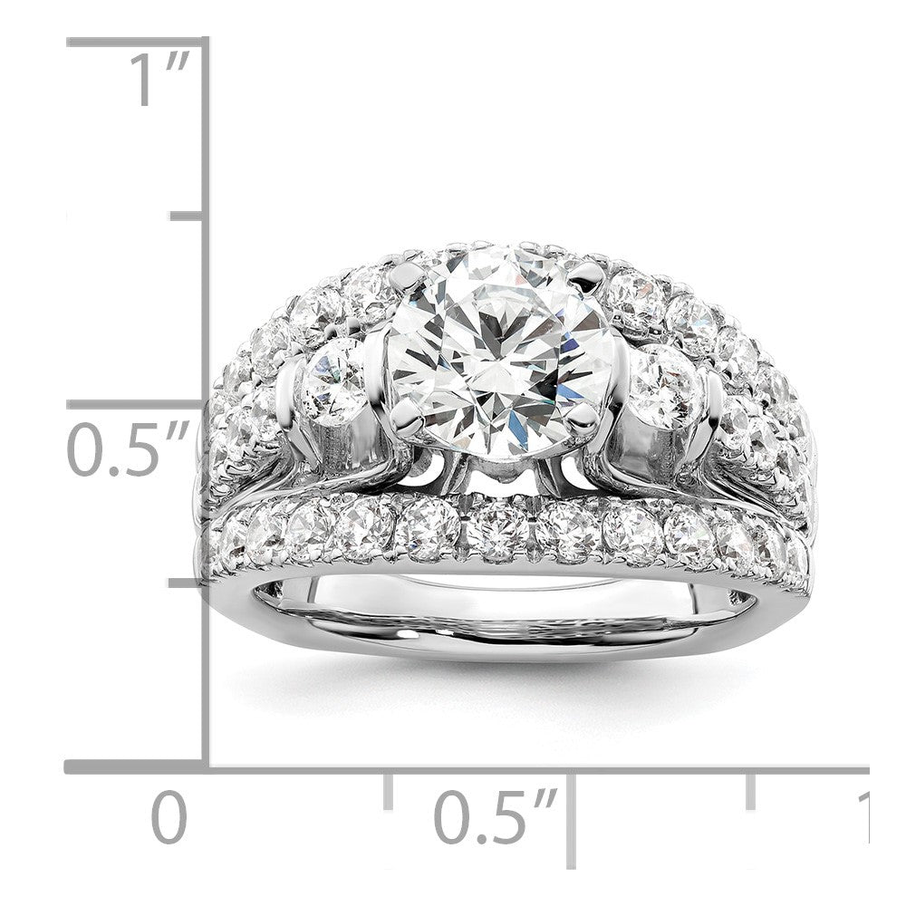 14k White Gold 1 3/8 carat Lab Grown Diamond VS/SI+ G+ 1 1/2 carat Center Round Semi Mount Shared Prong Engagement Ring