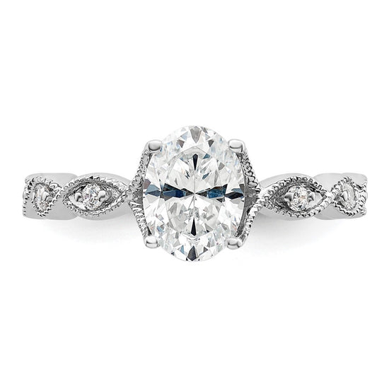 14k White Gold 1/8 carat Lab Grown Diamond VS/SI+ G+ 1 carat Center Oval Semi Mount Engagement Ring