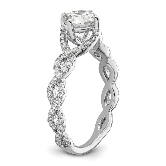 14k White Gold 1/2 carat Lab Grown Diamond VS/SI+ G+ 1 carat Center Round Semi Mount Engagement Ring