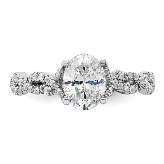 14k White Gold 3/8 carat Lab Grown Diamond VS/SI+ G+ 1 carat Center Oval Semi Mount Engagement Ring