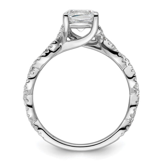 14k White Gold 3/8 carat Lab Grown Diamond VS/SI+ G+ 1 carat Center Cushion Semi Mount Engagement Ring