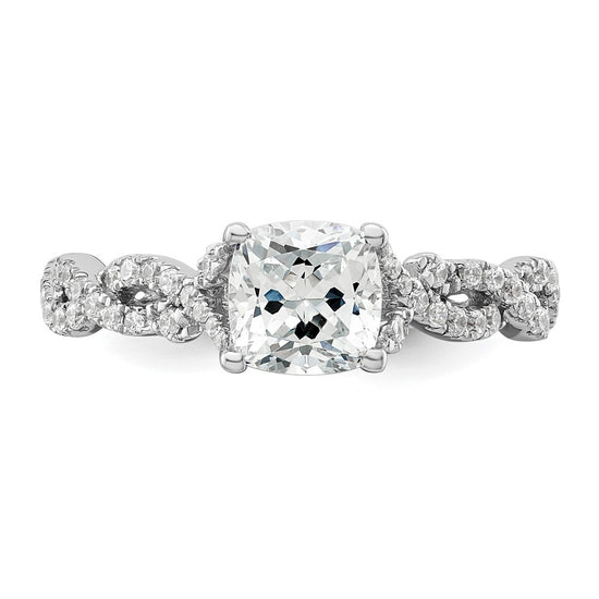 14k White Gold 3/8 carat Lab Grown Diamond VS/SI+ G+ 1 carat Center Cushion Semi Mount Engagement Ring