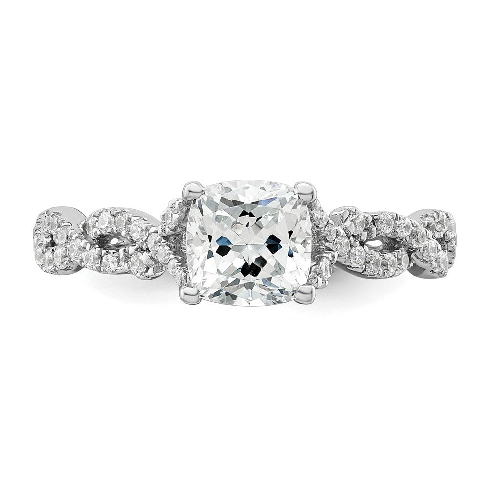 14k White Gold 3/8 carat Lab Grown Diamond VS/SI+ G+ 1 carat Center Cushion Semi Mount Engagement Ring