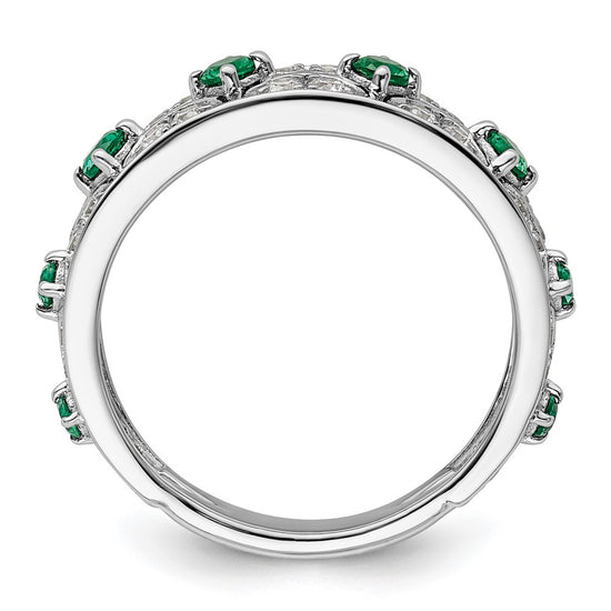 14k White Gold 1/2 carat Lab Grown Diamond VS/SI+ G+ and Lab Created Emerald Complete Ring