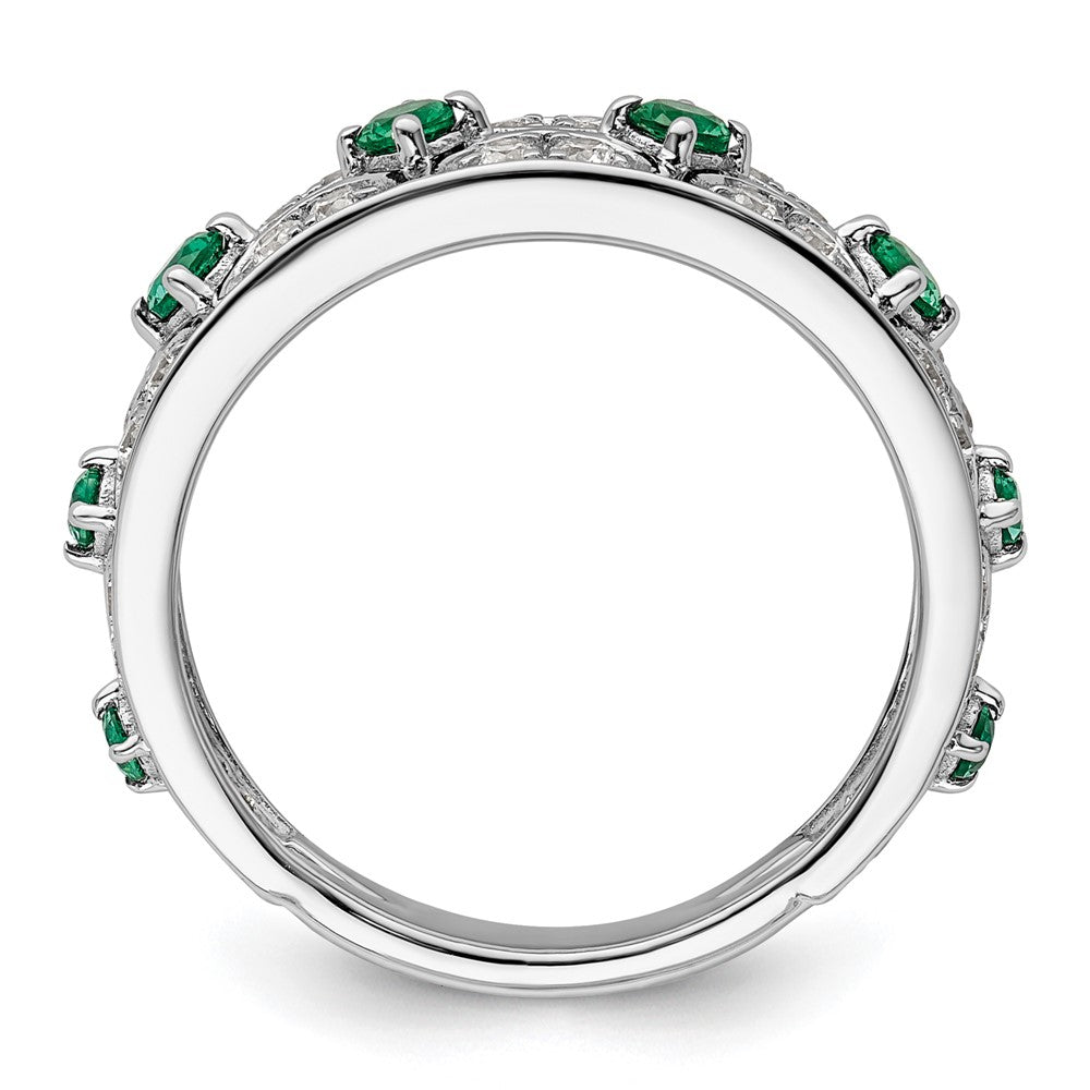 14k White Gold 1/2 carat Lab Grown Diamond VS/SI+ G+ and Lab Created Emerald Complete Ring