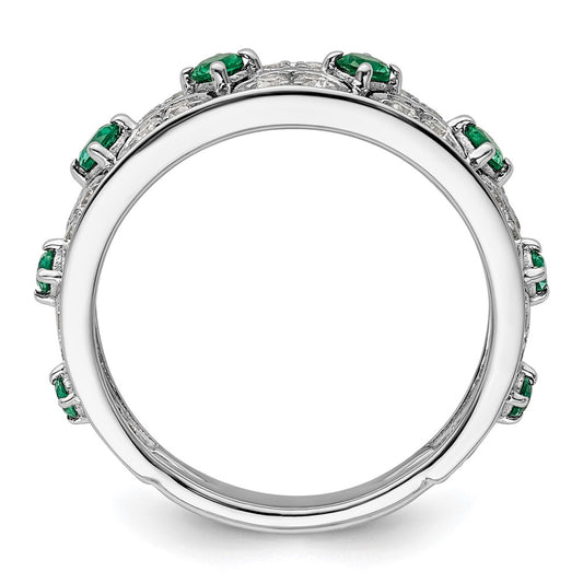 14k White Gold 1/2 carat Lab Grown Diamond VS/SI+ G+ and Lab Created Emerald Complete Ring