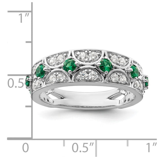 14k White Gold 1/2 carat Lab Grown Diamond VS/SI+ G+ and Lab Created Emerald Complete Ring