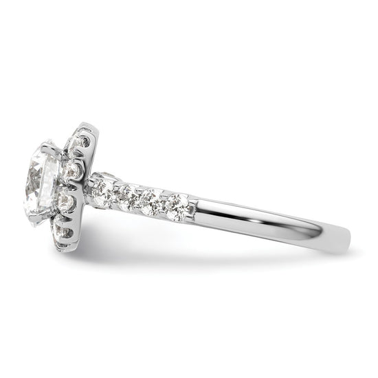 14k White Gold 1 carat Lab Grown Diamond VS/SI+ G+ 1 1/2 carat Center Round Semi Mount Halo Engagement Ring