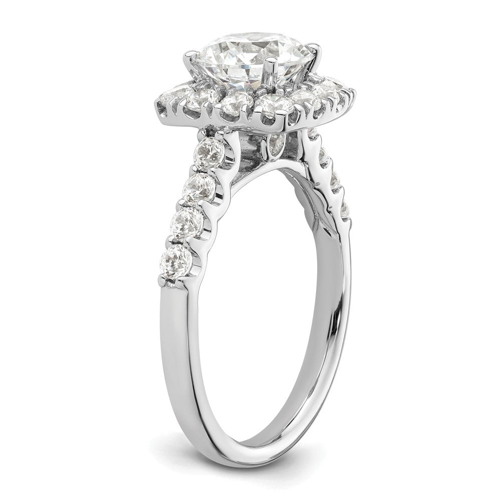 14k White Gold 1 carat Lab Grown Diamond VS/SI+ G+ 1 1/2 carat Center Round Semi Mount Halo Engagement Ring