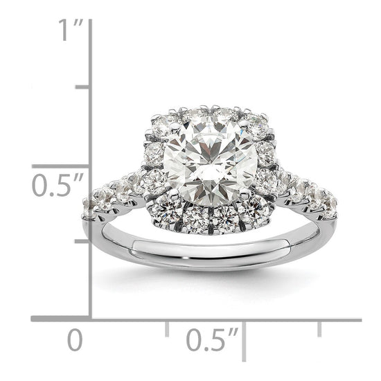 14k White Gold 1 carat Lab Grown Diamond VS/SI+ G+ 1 1/2 carat Center Round Semi Mount Halo Engagement Ring