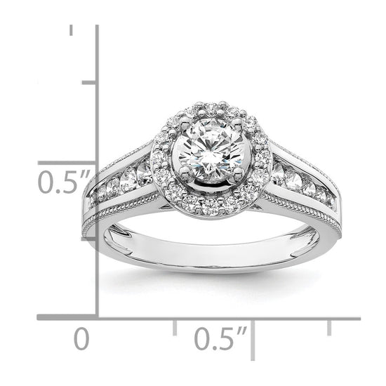 14k White Gold 1 carat Lab Grown Diamond VS/SI+ G+ Round Complete Halo Engagement Ring