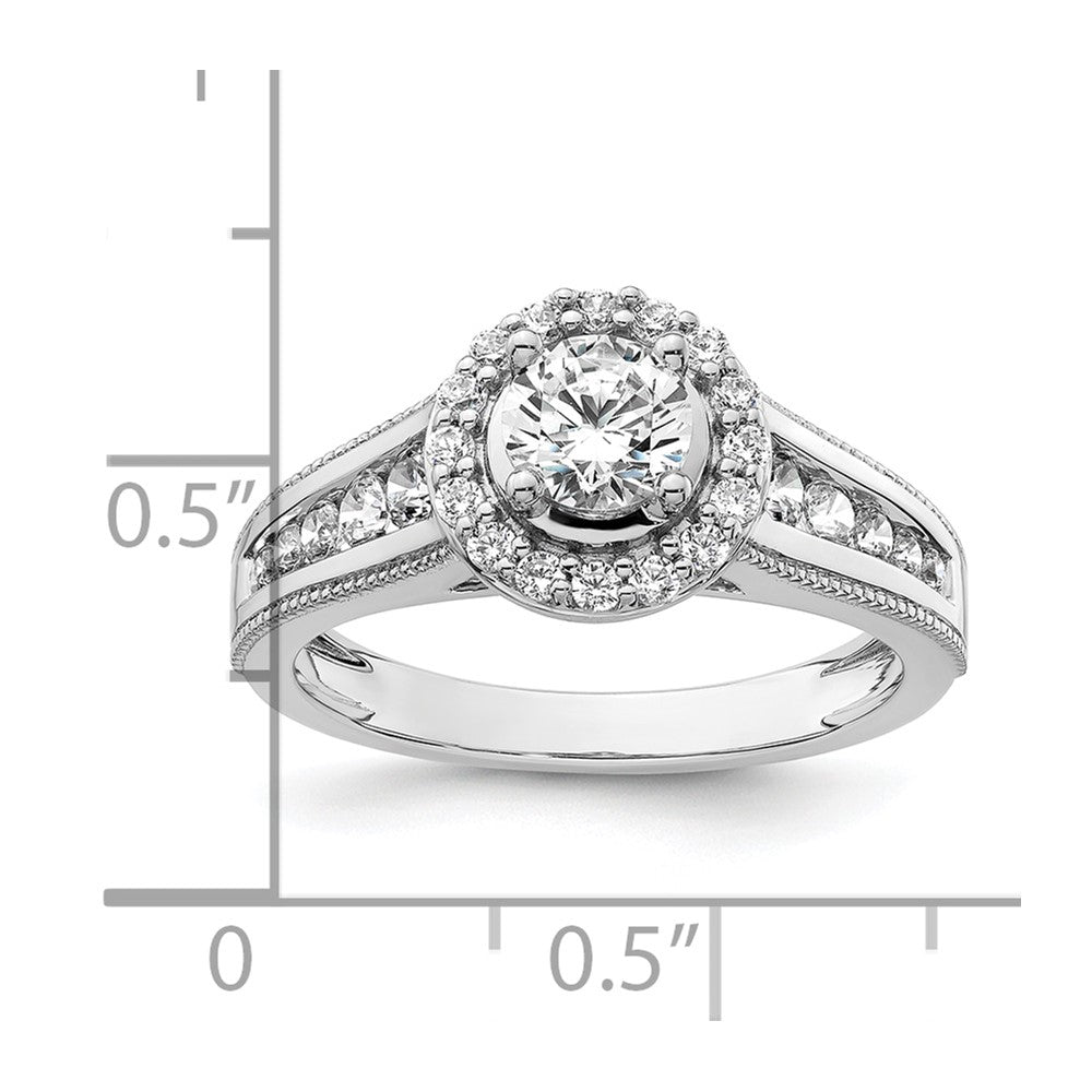 14k White Gold 1 carat Lab Grown Diamond VS/SI+ G+ Round Complete Halo Engagement Ring