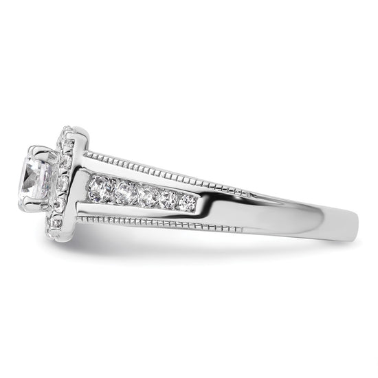14k White Gold 1 carat Lab Grown Diamond VS/SI+ G+ Round Complete Halo Engagement Ring