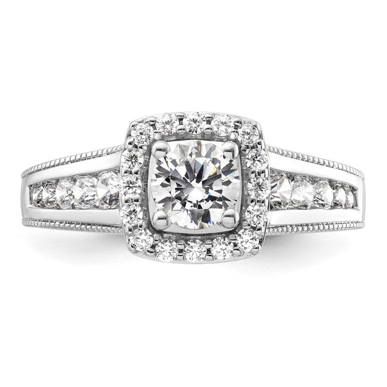 14k White Gold 1 carat Lab Grown Diamond VS/SI+ G+ Round Complete Halo Engagement Ring
