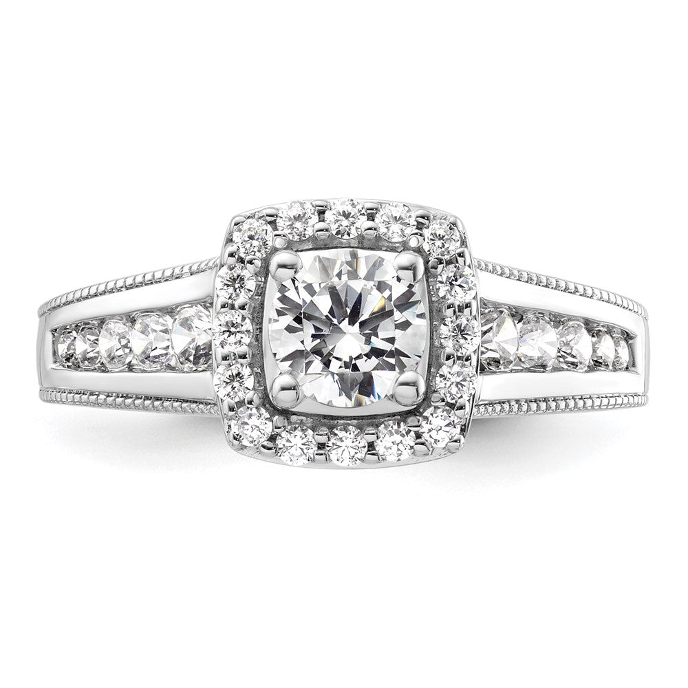 14k White Gold 1 carat Lab Grown Diamond VS/SI+ G+ Round Complete Halo Engagement Ring