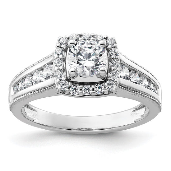 14k White Gold 1 carat Lab Grown Diamond VS/SI+ G+ Round Complete Halo Engagement Ring