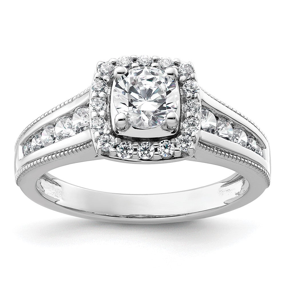 14k White Gold 1 carat Lab Grown Diamond VS/SI+ G+ Round Complete Halo Engagement Ring
