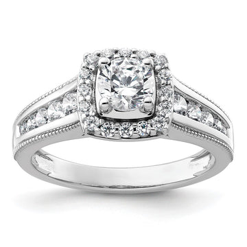14k White Gold 1 carat Lab Grown Diamond VS/SI+ G+ Round Complete Halo Engagement Ring