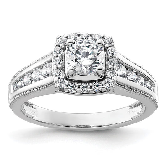 14k White Gold 1 carat Lab Grown Diamond VS/SI+ G+ Round Complete Halo Engagement Ring