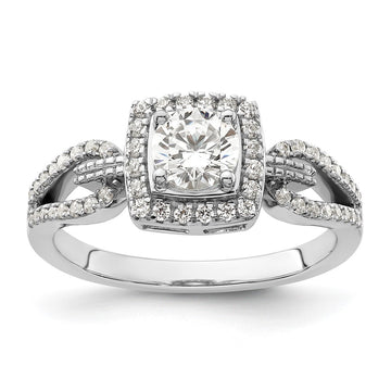 14k White Gold 3/4 carat Lab Grown Diamond VS/SI+ G+ Round Complete Halo Engagement Ring