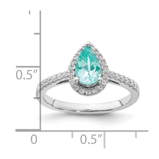 Pure Serenity 14k White Gold 1/4 carat Lab Grown Diamond VS/SI+ G+ and Pear Lab Created Paraiba Ring