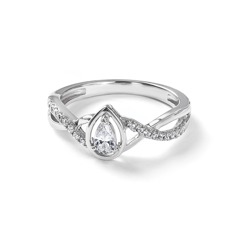 14k White Gold Pear Ctr Diamond Complete Promise/Engagement Ring