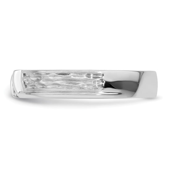 14k White Gold Polish & Satin Hammered Diamond Mens Wedding Band
