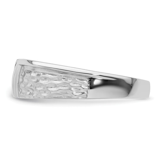 14k White Gold Polish & Satin Hammered Diamond Mens Wedding Band