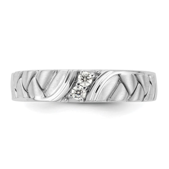 14k White Gold Polish & Satin Woven Design Diamond Mens Wedding Band