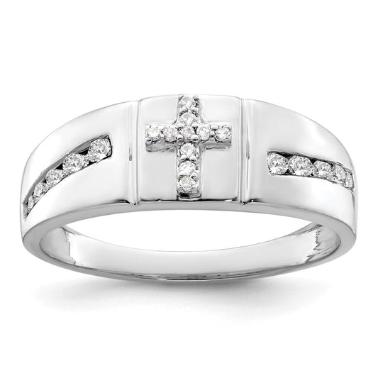 14k White Gold 1/4 carat Lab Grown Diamond VS/SI+ G+ Complete Cross Men's Band