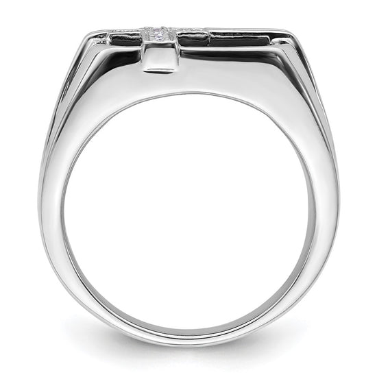 14k White Gold 1/20 carat Lab Grown Diamond VS/SI+ G+ and Onyx Cross Men's Ring
