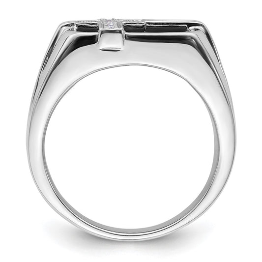 14k White Gold 1/20 carat Lab Grown Diamond VS/SI+ G+ and Onyx Cross Men's Ring