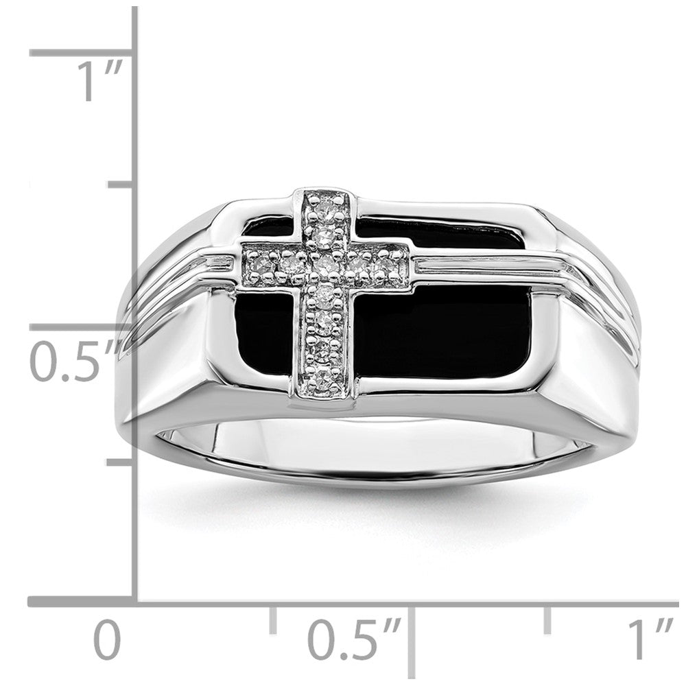 14k White Gold 1/20 carat Lab Grown Diamond VS/SI+ G+ and Onyx Cross Men's Ring