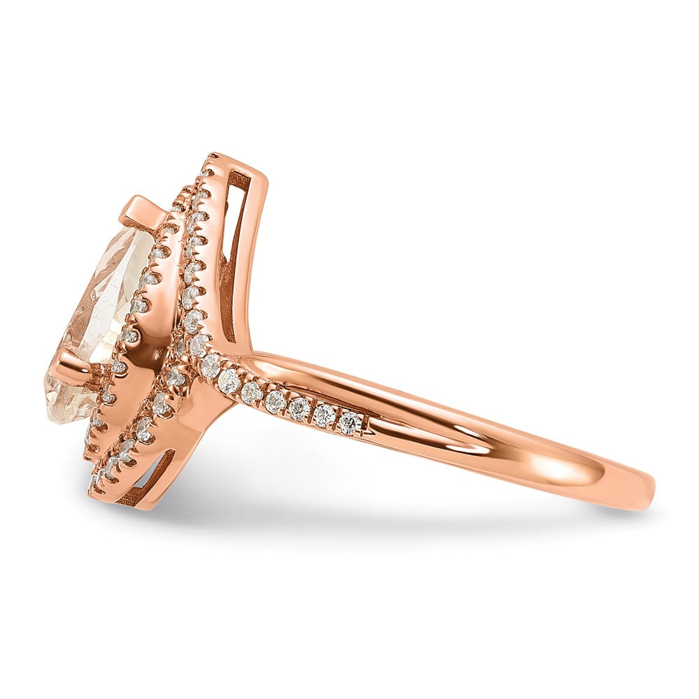 14k Rose Gold Blooming Bridal Morganite Pear Complete Engagement Ring