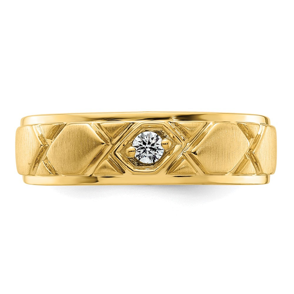 14k Grooved Complete Diamond Mens Wedding Band