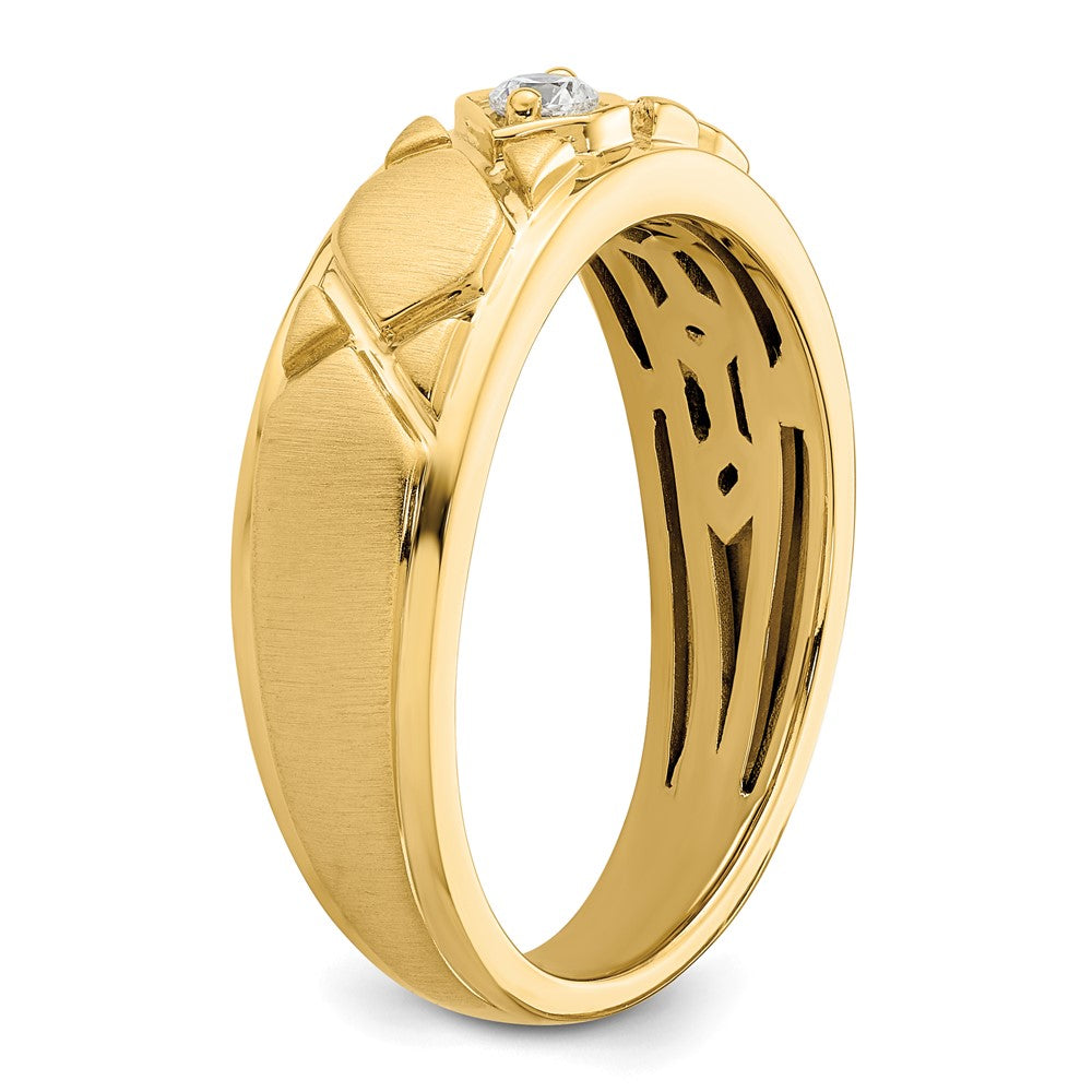 14k Grooved Complete Diamond Mens Wedding Band