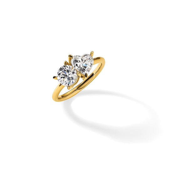 14k Two Stone 1 carat Round and 1 1/8 carat Heart Ring Mounting