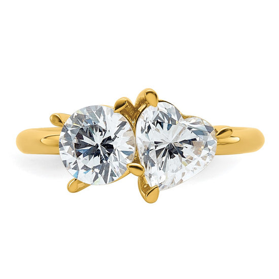 14k Two Stone 1 carat Round and 1 1/8 carat Heart Ring Mounting