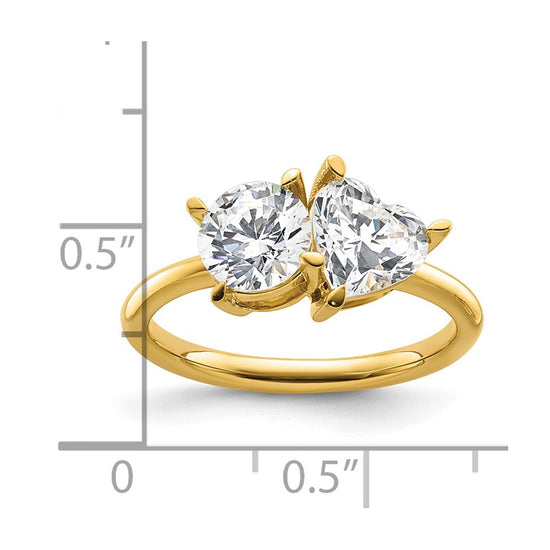 14k Two Stone 1 carat Round and 1 1/8 carat Heart Ring Mounting