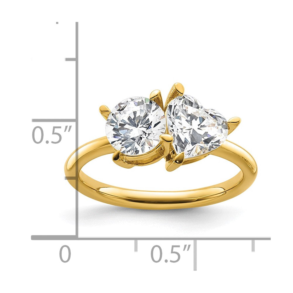 14k Two Stone 1 carat Round and 1 1/8 carat Heart Ring Mounting
