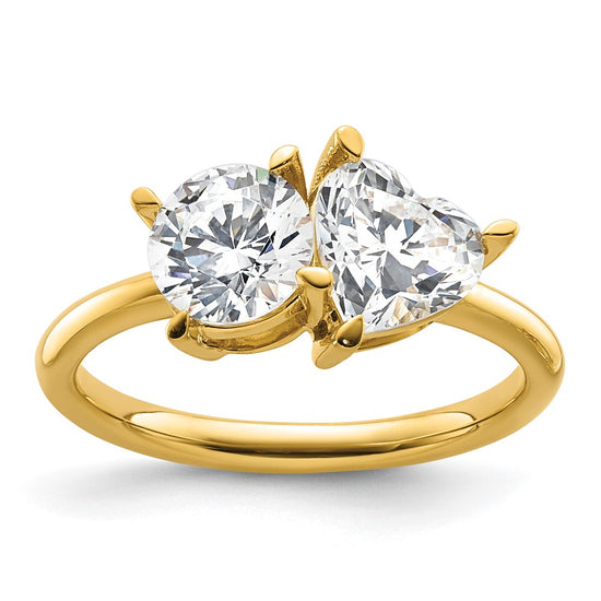 14k Two Stone 1 carat Round and 1 1/8 carat Heart Ring Mounting