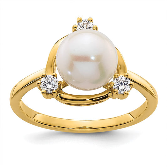 14k 1/5 carat Lab Grown Diamond VS/SI+ G+ and 8.00 mm Round Freshwater Cultured Pearl Ring