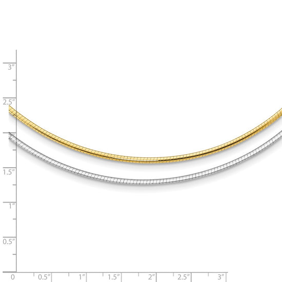 14k Two-tone 2mm Reversible White and Yellow 16 inch Omega Necklace Plus 2 inch Heart Chain Extender