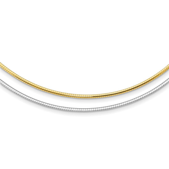 14k Two-tone 2mm Reversible White and Yellow 16 inch Omega Necklace Plus 2 inch Heart Chain Extender