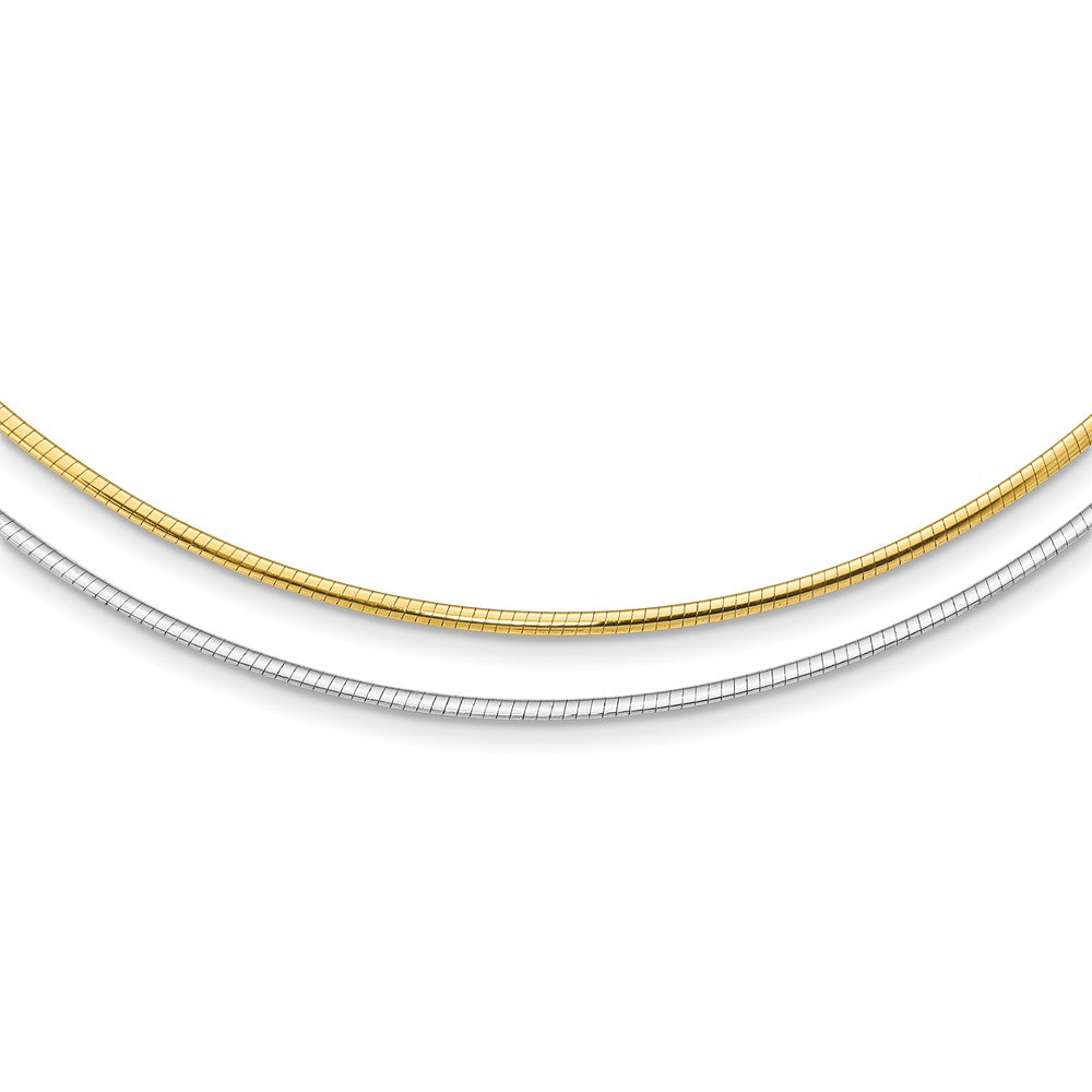 14k Two-tone 2mm Reversible White and Yellow 16 inch Omega Necklace Plus 2 inch Heart Chain Extender